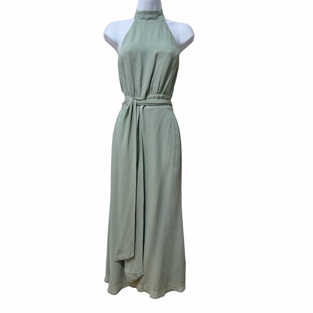 Reformation Lizabeth Halter Open Back Midi Dress Size 0 Celadon Wedding Occasion